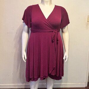 Torrid Size 1X Purple Wrap Dress w/ Double V Neck Double Layered Skirt NWOT